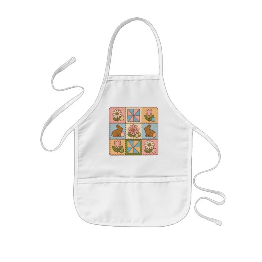 Süße Pastell-Osterhasen-Blumen- Patchwork Kinderschürze (Vorne)