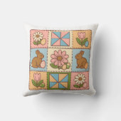 Süße Pastell-Osterhasen-Blumen-Patchwork Kissen (Rückseite)