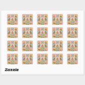Süße Pastell-Osterhasen-Blumen-Patchwork Quadratischer Aufkleber (Blatt)