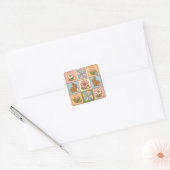 Süße Pastell-Osterhasen-Blumen-Patchwork Quadratischer Aufkleber (Umschlag)