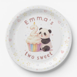 Süße Pastell-Panda-Baby-2.-Geburtstag-Papierplatte Pappteller