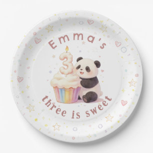 Süße Pastell-Panda-Baby-3.-Geburtstagspapierplatte Pappteller