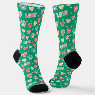 Süße Pastell-Pfotenabdrücke und Herzen Muster "LOV Socken