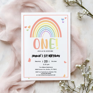 Süße Pastell-Regenbogen 1. Geburtstag Einladung