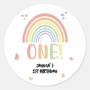 Süße Pastell-Regenbogen 1. Geburtstag Runder Aufkleber
