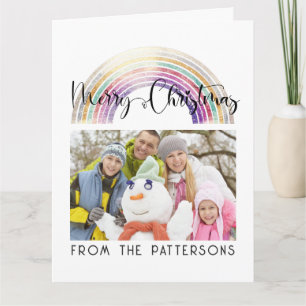 Süße Pastell-Regenbogen-Familienfoto Frohe Weihna Karte