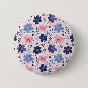 Süße Pastell-Rosa und Blaue Blumige Frühlingsgarte Button