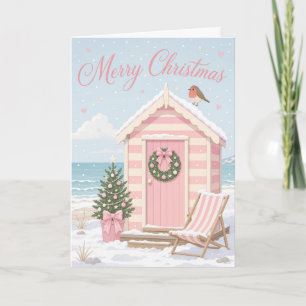 Süße Pastell-Strandhütte Weihnachtsszene Karte