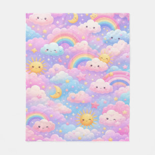 Süße Pastell-Träumerei-Himmel-Regenbogen-Wolken-Ki Fleecedecke