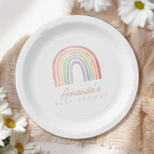 Süße Pastell-Wasserfarbe-Regenbogen-Baby-Party Pappteller