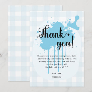 Süße Pastellblaue Gingham-Baby-Party Dankeskarte
