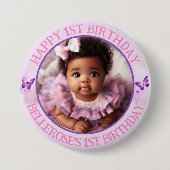 Süße Pastelle Rosa/Lila 1. Geburtstag Foto Button (Vorderseite)