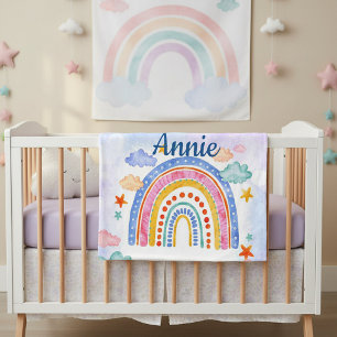 Süße, pastellfarbene, personalisierte Regenbogen Fleecedecke