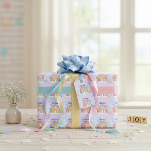 Süße, pastellfarbene Regenbogen-Personalisierung Geschenkpapier