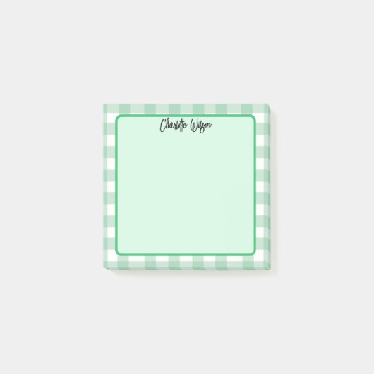 Süße Pastellgrün-Gingham-Muster-Notizen Post-it Klebezettel (Vorderseite)