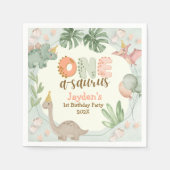Süße Pastellgrüne Dinosaurier One A Saurus Geburts Serviette (Vorderseite)