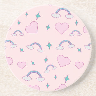 Süße Pastellherzen & Regenbogenmuster Kawaii Ros Getränkeuntersetzer