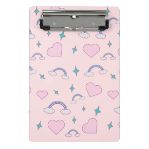 Süße Pastellherzen & Regenbogenmuster Kawaii Ros Mini Klemmbrett