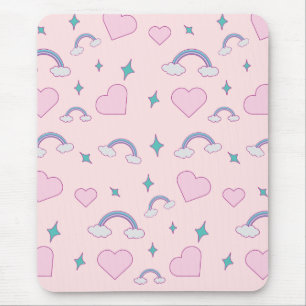 Süße Pastellherzen & Regenbogenmuster   Kawaii Ros Mousepad