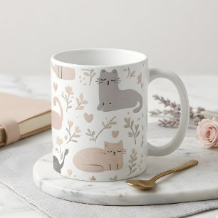 Süße Pastellkatze und Blumenmuster Kaffee Kaffeetasse