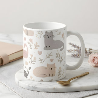 Süße Pastellkatze und Blumenmuster Kaffee Kaffeetasse