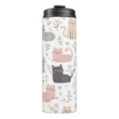 Süße Pastellkatze und Blumenmuster Thermosbecher (Vorderseite)