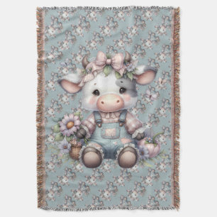 Süße Pastellkuh in Latzhose mit Blumen Decke