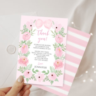 Süße pastellrosa Schleife Blumen elegante Babypart Dankeskarte