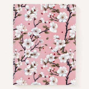 Süße pastellrosa weiße Sakura-Baumzweig asiatisch Notizblock