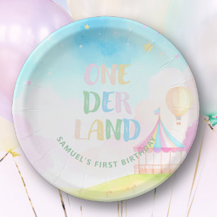 Süße Pastelonederland Aquarellfarbe 1. Geburtstag Pappteller