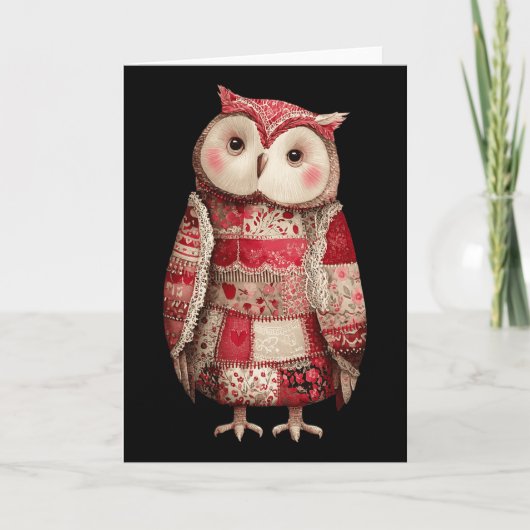 Süße Patchwork-Eule-Quilting-Liebhaber Valentinsta Karte (Vorderseite)