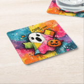 Süße Patchwork-Geist-Farbige Splatter-Kunst Rechteckiger Pappuntersetzer (angewinkelt)