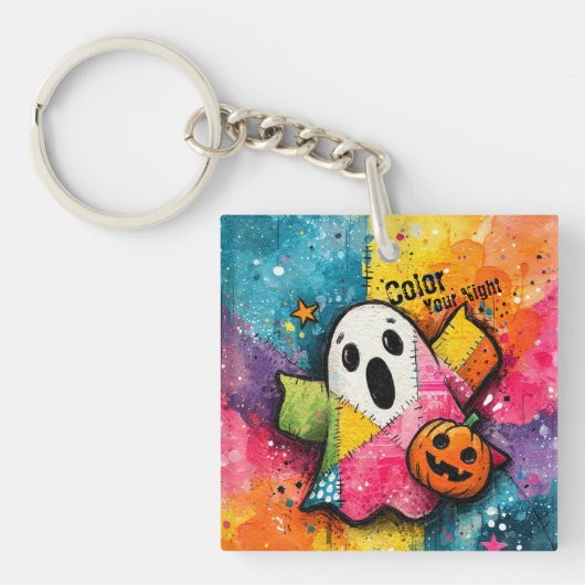 Süße Patchwork-Geist-Farbige Splatter-Kunst Schlüsselanhänger (Vorderseite)