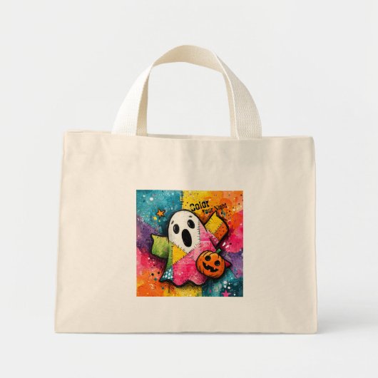 Süße Patchwork-Geister-Farben-Spritzkunst Mini Stoffbeutel (Vorne)