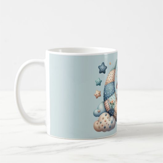 Süße Patchwork-Kuh über dem Mond mit Sternen Kaffeetasse (Links)