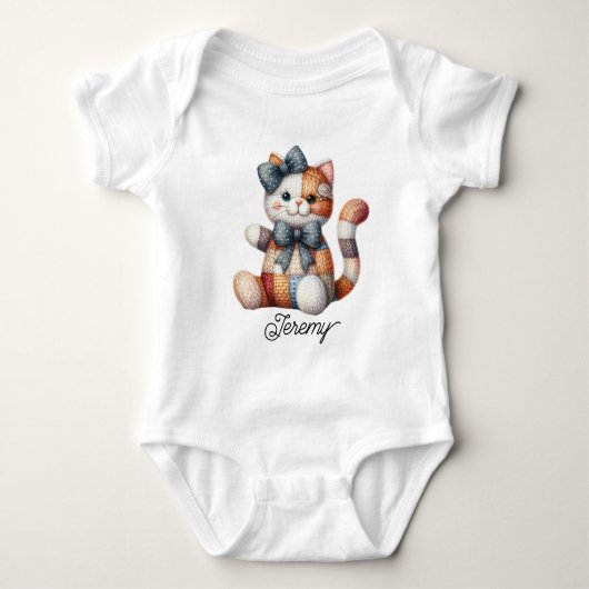 Süße Patchwork lächelnde Katze Baby Strampler (Vorderseite)