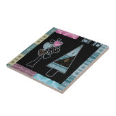 Süße Patchwork-Quilt-Baum abstrakte Formen schwarz Fliese (Seite)