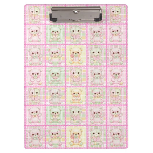 Süße Patchwork-Teddybär-Decke Nahtlos Klemmbrett (Vorderseite)