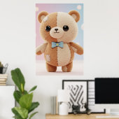 Süße Patchwork-Teddybär-Illustration Poster (Heimbüro)