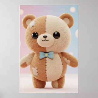Süße Patchwork-Teddybär-Illustration Poster