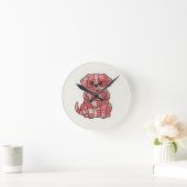 Süße Patchwork-Welpe-Hund-Illustration mit Herz Runde Wanduhr (Zuhause)