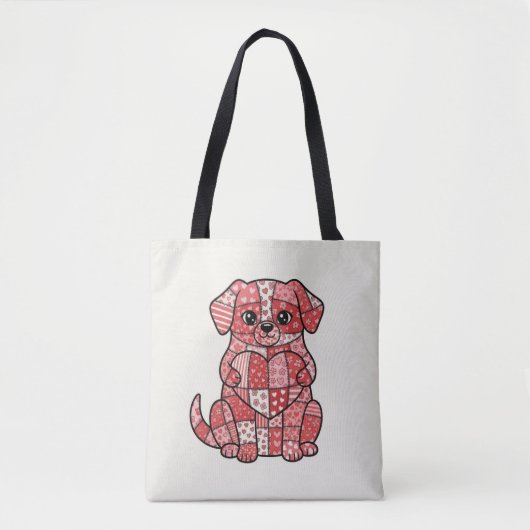 Süße Patchwork-Welpe-Illustration mit Herz Tasche (Vorderseite)