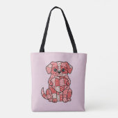 Süße Patchwork-Welpe-Illustration mit Herz Tasche (Rückseite)