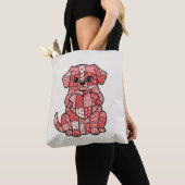 Süße Patchwork-Welpe-Illustration mit Herz Tasche (Von Nahem)