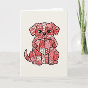 Süße Patchwork-Welpe mit Herz-Illustration Karte