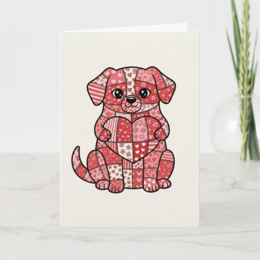 Süße Patchwork-Welpe mit Herz-Illustration  Karte (Vorderseite)