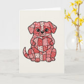 Süße Patchwork-Welpe mit Herz-Illustration  Karte (Gelbe Blume)