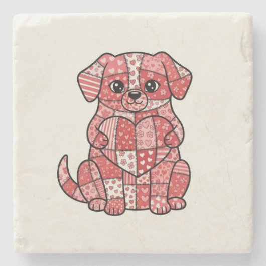 Süße Patchwork-Welpe mit Herz-Illustration Steinuntersetzer (Vorderseite)