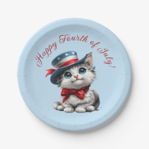 Süße patriotische Kätzchen Katze 4. Juli Papier Te Pappteller
