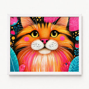 Süße Peek Pink und Orange Maine Coon Katzenmalerei Poster